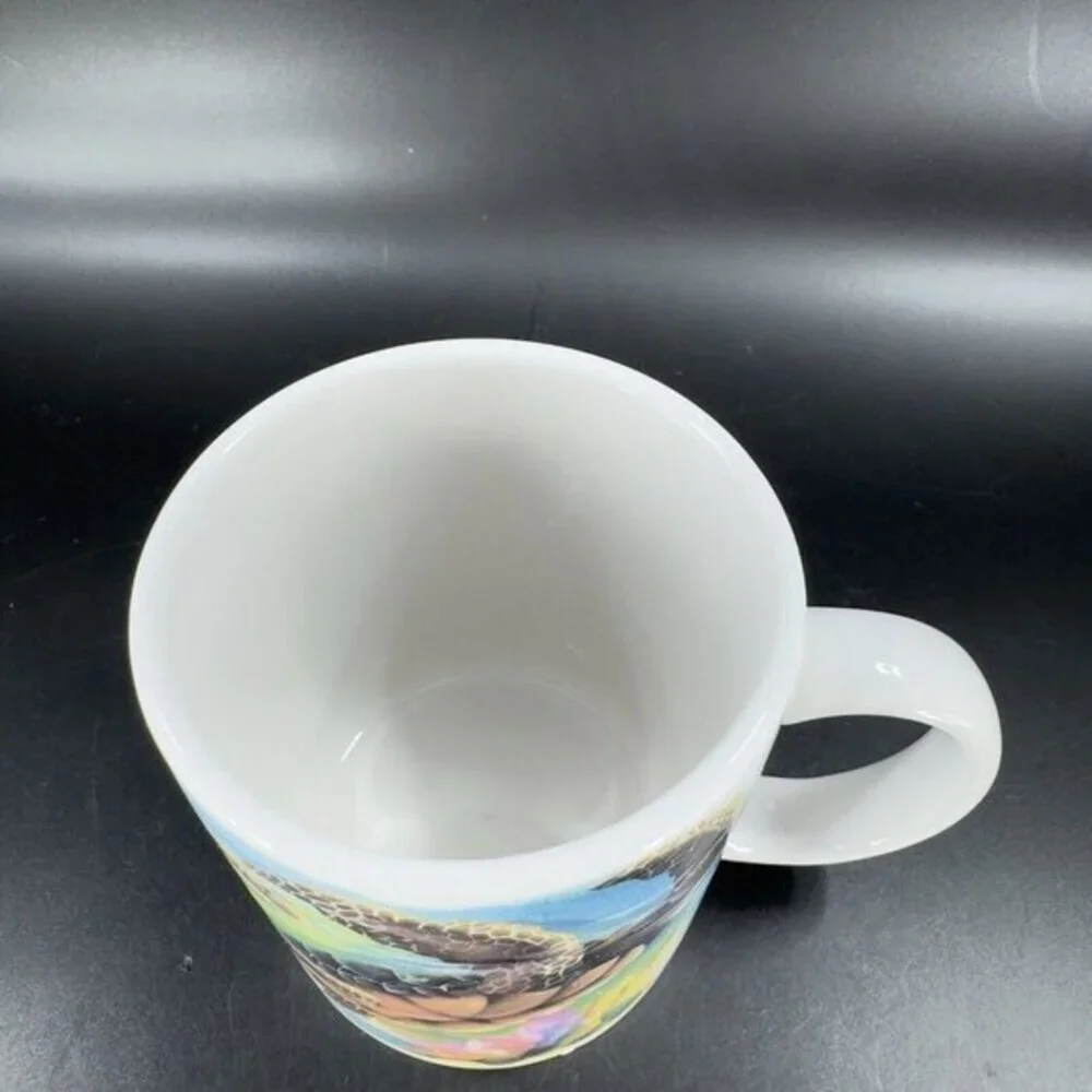 1991 Fine And Dime Coffee Mug Cup Ceramic GREEN SEA TURTLE MUG Made In Korea VTG